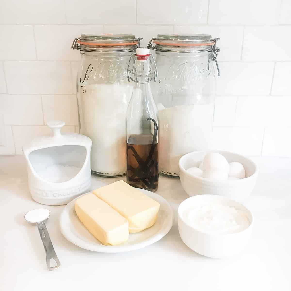 Baking ingredients on top of a kitchen countertop