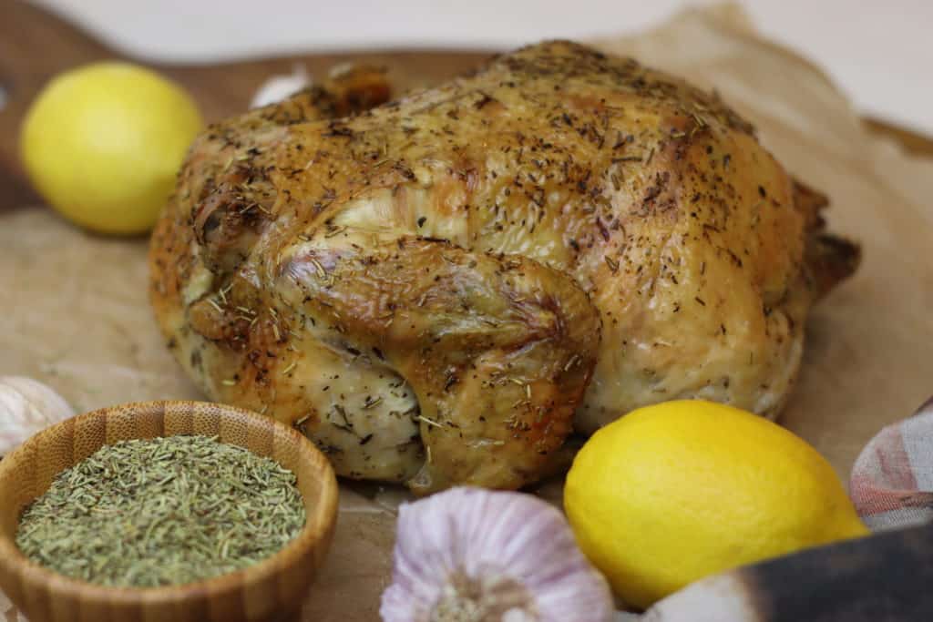 Roasted chicken with herbes de Provence, lemon, and garlic