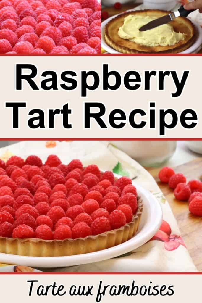 Pinterest pin of a pic collage of raspberry tart