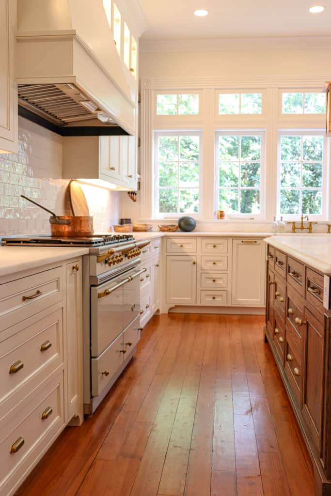 Image of a kitchen with Lacanche range and wooden island