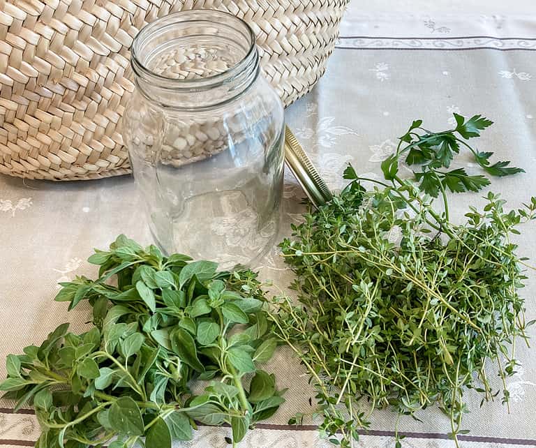 empty glass jar basket herbs